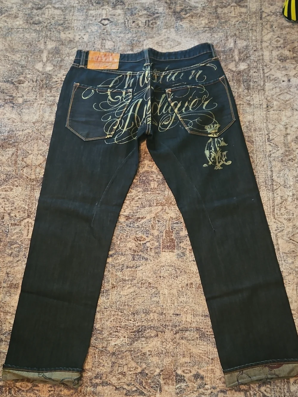 Vintage Christian Audigier Men's Printed Graphic Script Jeans
